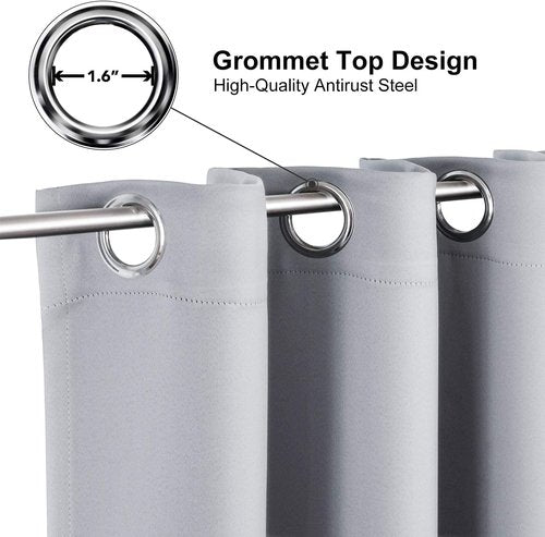 ChrisDowa Blackout Curtains - 120-Inch Long Thermal Insulated Grommet Panels | Light Grey, 2-Panel Set
