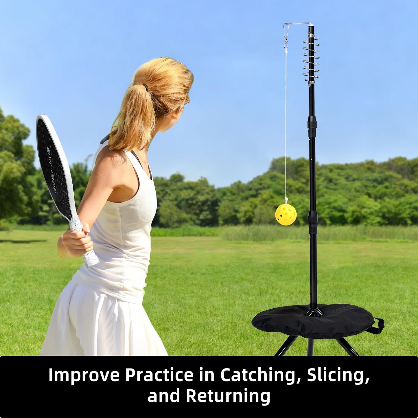 BGOJAB Pickleball Trainer, Pickleballs Training Aid for Solo & Partner Practice, Enhance Reaction Time & Hand-Eye Coordination, Great Gift for Beginners, Families & Pickleball Fans, Easy Installation