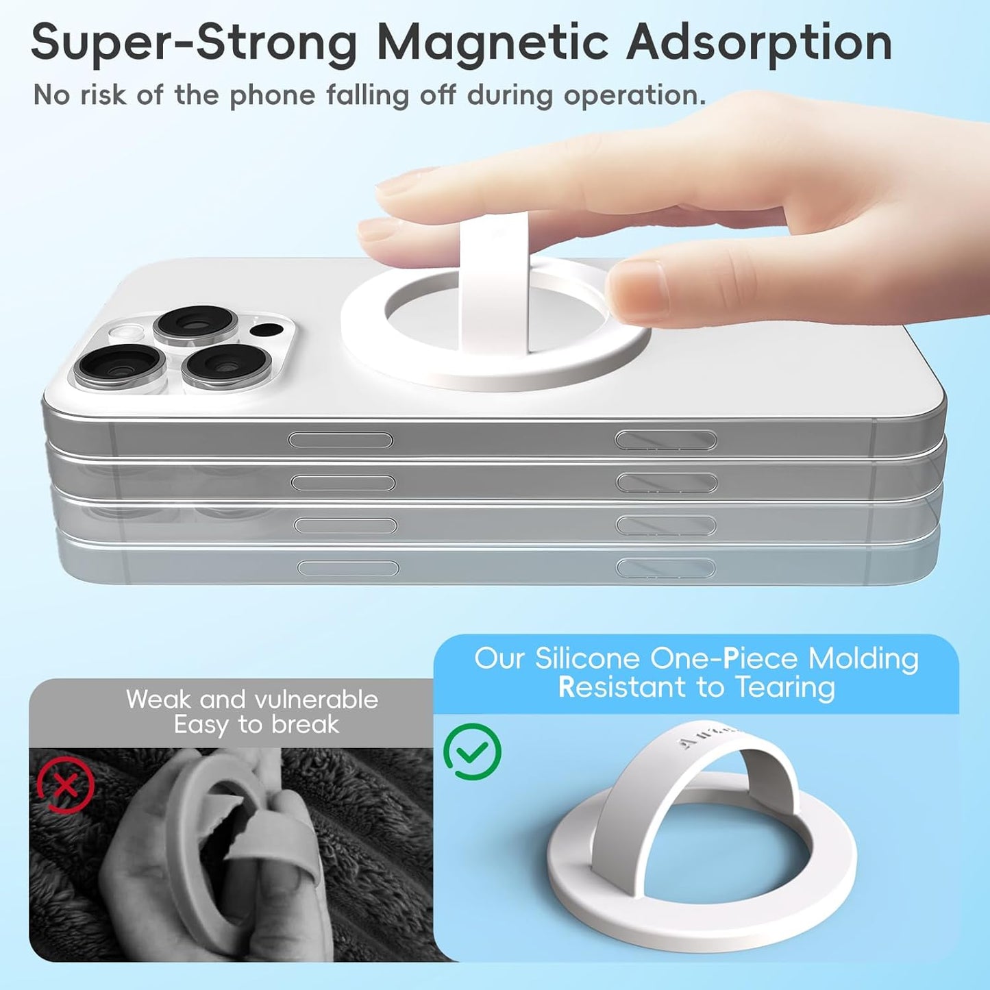Anteel Magnetic Silicone Ring Grip Phone Holder, Strong Magnetic Attraction, Comfy and Portable, Removable Finger Loop