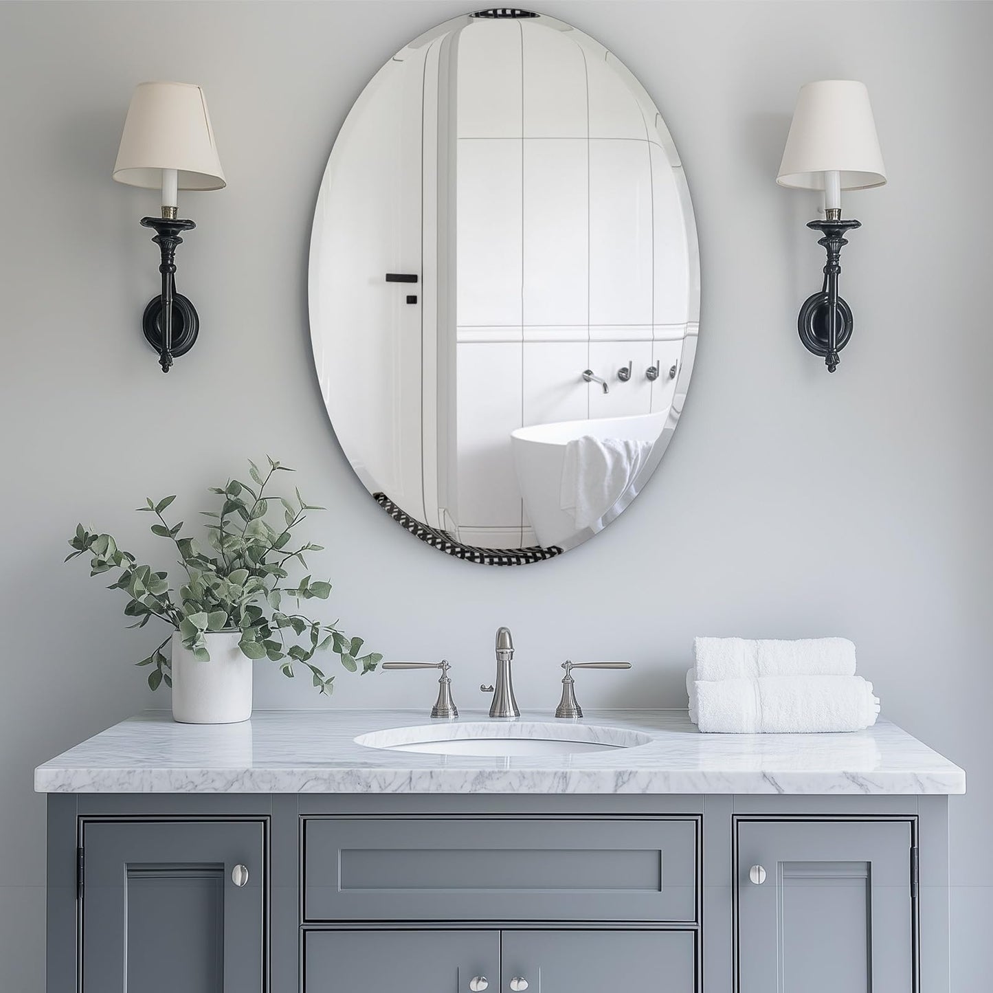 Luxbaro 24x36 Inch Frameless Oval Bathroom Mirror, Bathroom Mirror for Over Sink, Beveled and Polished, Decorative Wall Mirror for Bathroom, Bedroom, Vanity, Entryway, Modern & Elegant Look