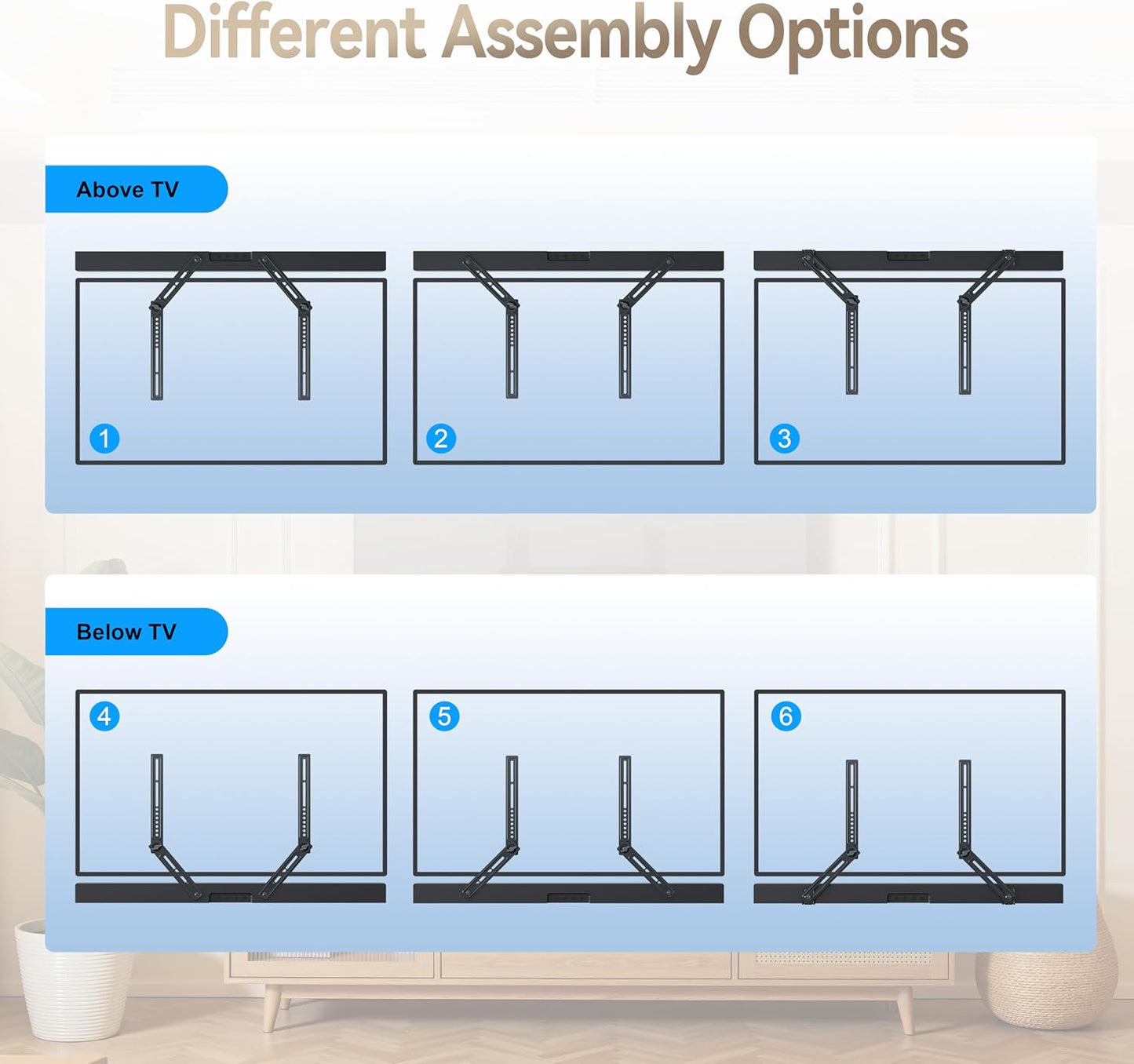 C YECEN 22Lbs, Sound Bar Mounts Under TV or Above TV, Soundbar Mount Hold Up to with Detachable Extension Arms