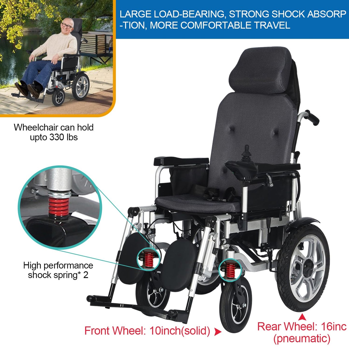 Reclining Foldable Electric Wheelchairs for Adults,Remote Control Electric Wheelchair,Lightweight Power Motorized Wheelchair,All Terrain Reclining Wheelchairs,Elder Mobility Aid-Airline Approved