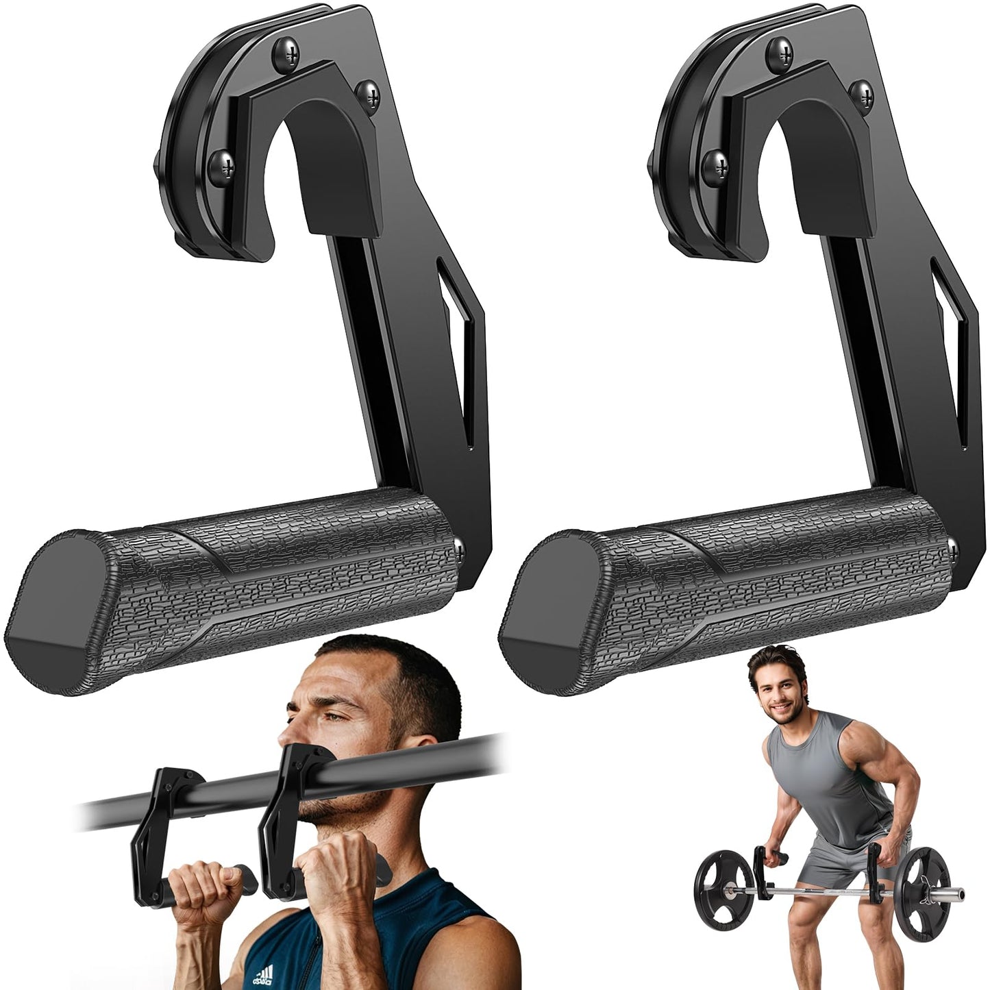 Yuiisenn Neutral Grip Handles for Pull Up Bar, Pull Up Handles with Ergonomic Portable Hooks for Home Gym, Calisthenics, Strength Training, Resistance Bands – Black