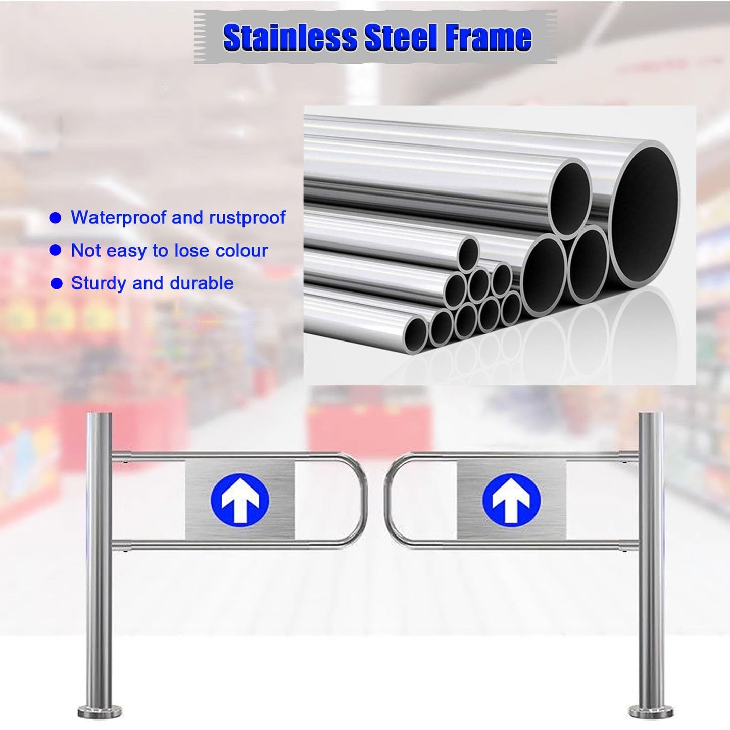 Stainless Steel One-Way Security Turnstile Gate, Double-Spring Entry/Exit Barrier, 75 cm Wide Safety Gate for Supermarkets, Airports & High-Traffic Areas