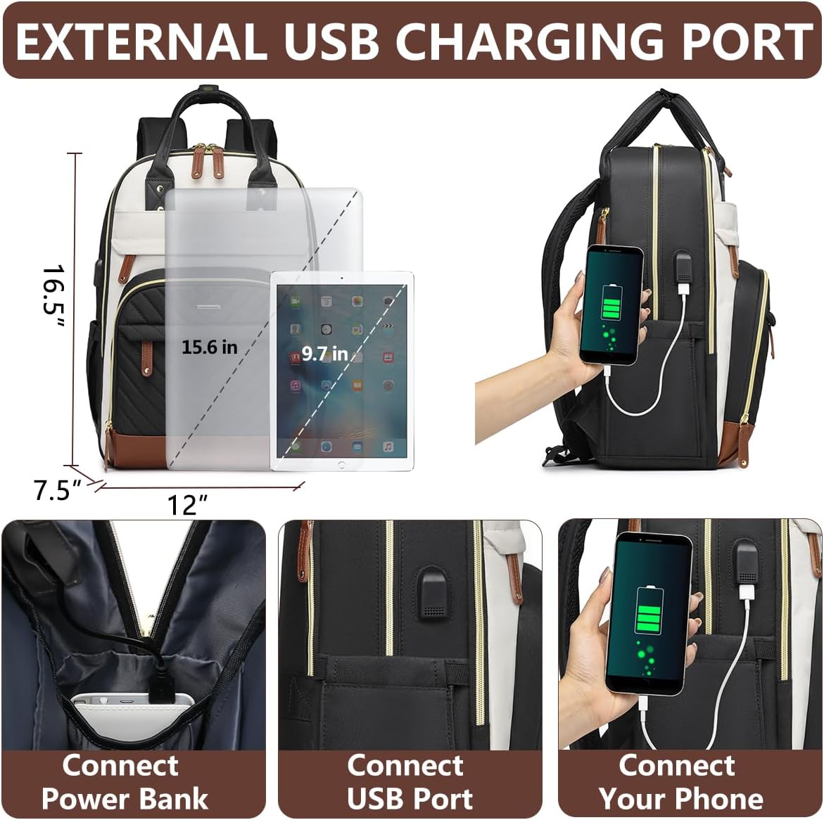 Backpack 15.6 inch Backpack Backpack Backpacks Laptop for Women Bag - Work Travel with USB Charger College Bookbag