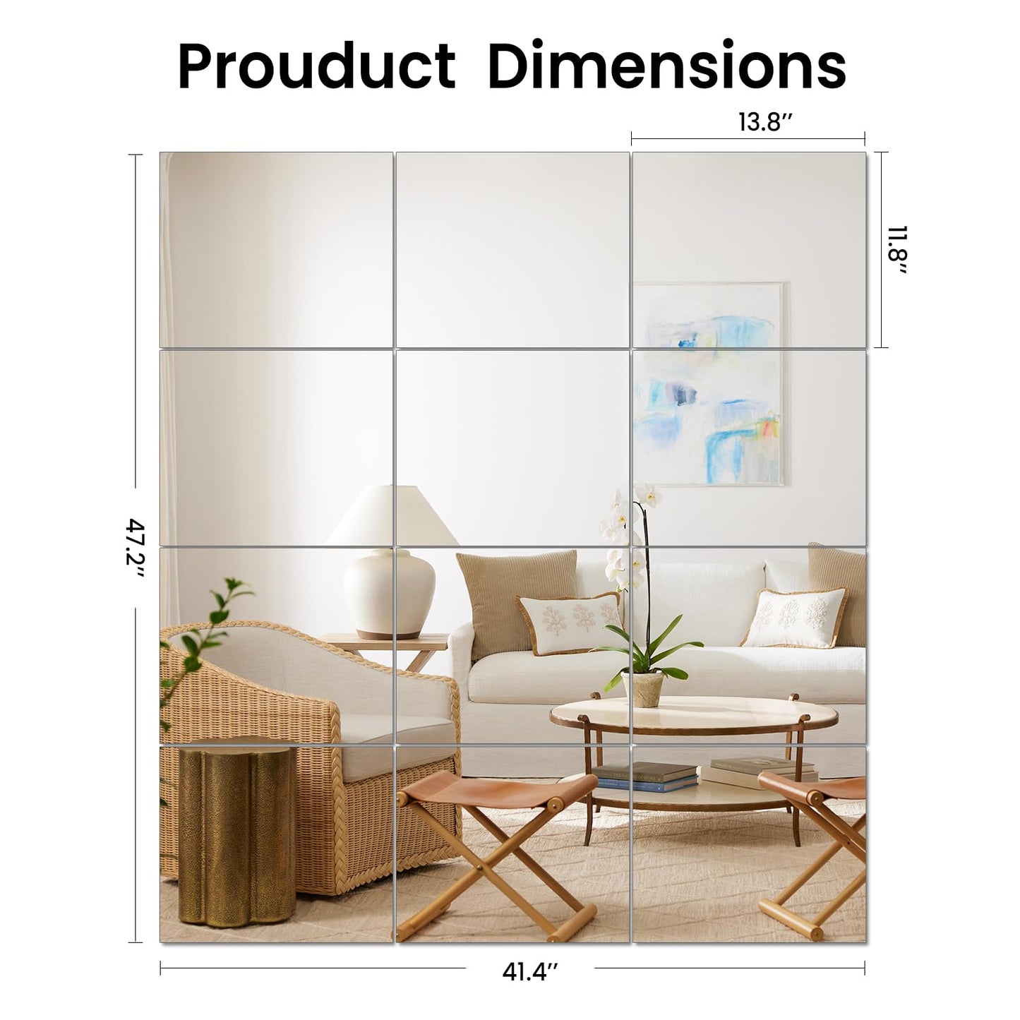 JAMBALAY Home Gym Mirrors for Gym, 12Pcs 14″×12″ Square HD Glass Full Length Wall Mirror Tiles, Self Adhesive Frameless Wall Mirror for Bedroom, Living Room, Over The Door