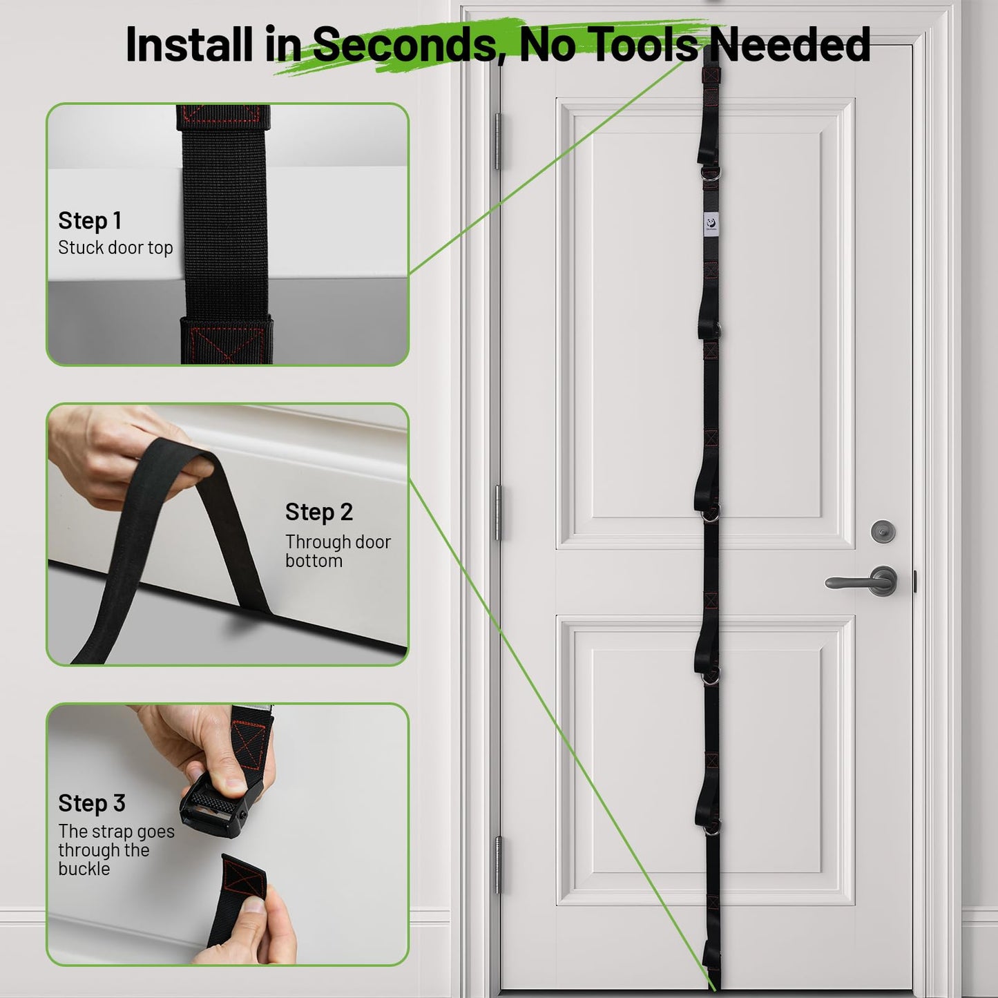 Slim Panda 11-Piece Door Anchor Strap for Resistance Bands - Complete Resistance Band Door Anchor System with 5 Stackable Bands - Home Gym for Full Body Strength Training - Fits up to 8FT