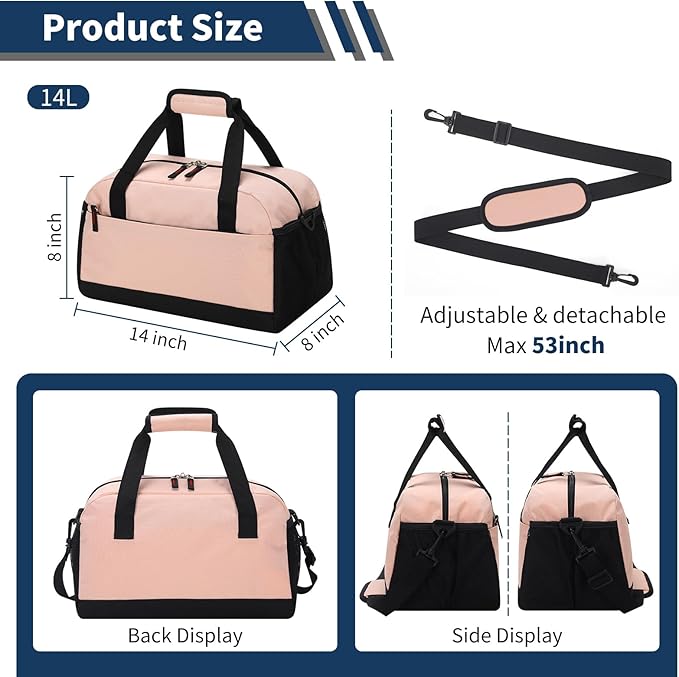 Small Gym Bag with Wet Pocket - 14 inch Mini Duffle Bag for Men & Women Lightweight Carry On Bag for Travel Sport - Pink