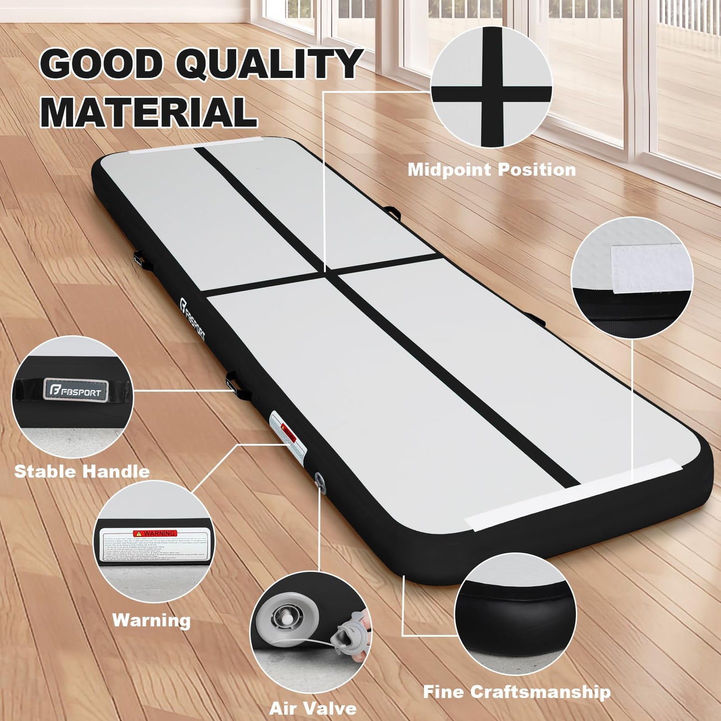 FBSPORT 10ft Inflatable Air Gymnastics Mat Training Mats 4 inches Thickness Gymnastics Tracks for Home Use/Training/Cheerleading/Yoga/Water with Pump