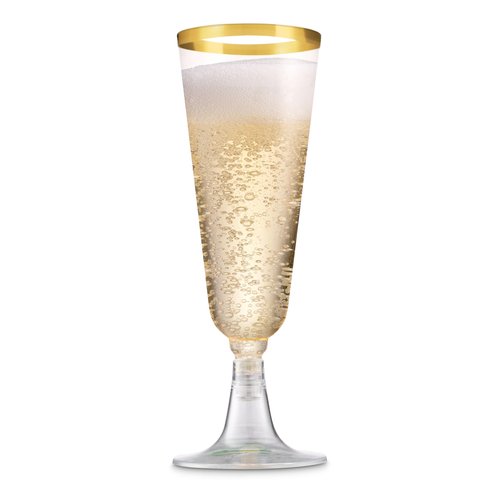 Munfix 100 Pack Gold Plastic Champagne Flutes, 5 Oz Clear Plastic Toasting Glasses Fancy Disposable Wedding Party Cocktail Cups with Gold Rim