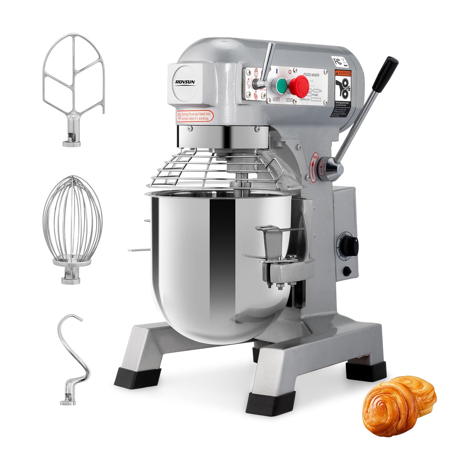 ROVSUN 30QT Commercial Food Mixer, 1100W Commercial mixer with 3 Adjustable Speed, Heavy Duty Electric Stand Food Mixer with Stainless Steel Bowl for Bakery Pizzeria