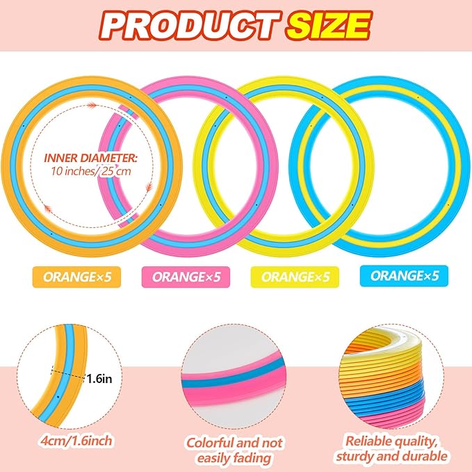 Jenaai 20 Pcs Flying Disc for Kids 10 Inch Flying Ring Adults Pool Disc for Family Outdoor Beach Lawn Backyard Garden Sport Playing Toss Game Gift
