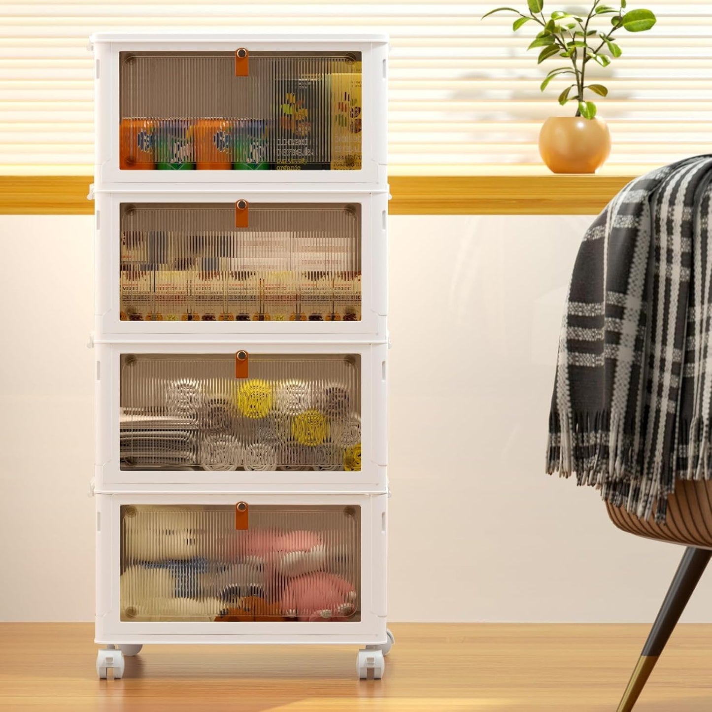 YFXCVSL 4-Tier Plastic Storage Bins - Stackable Containers with Wheels, 23QT, Ideal for Home & Office
