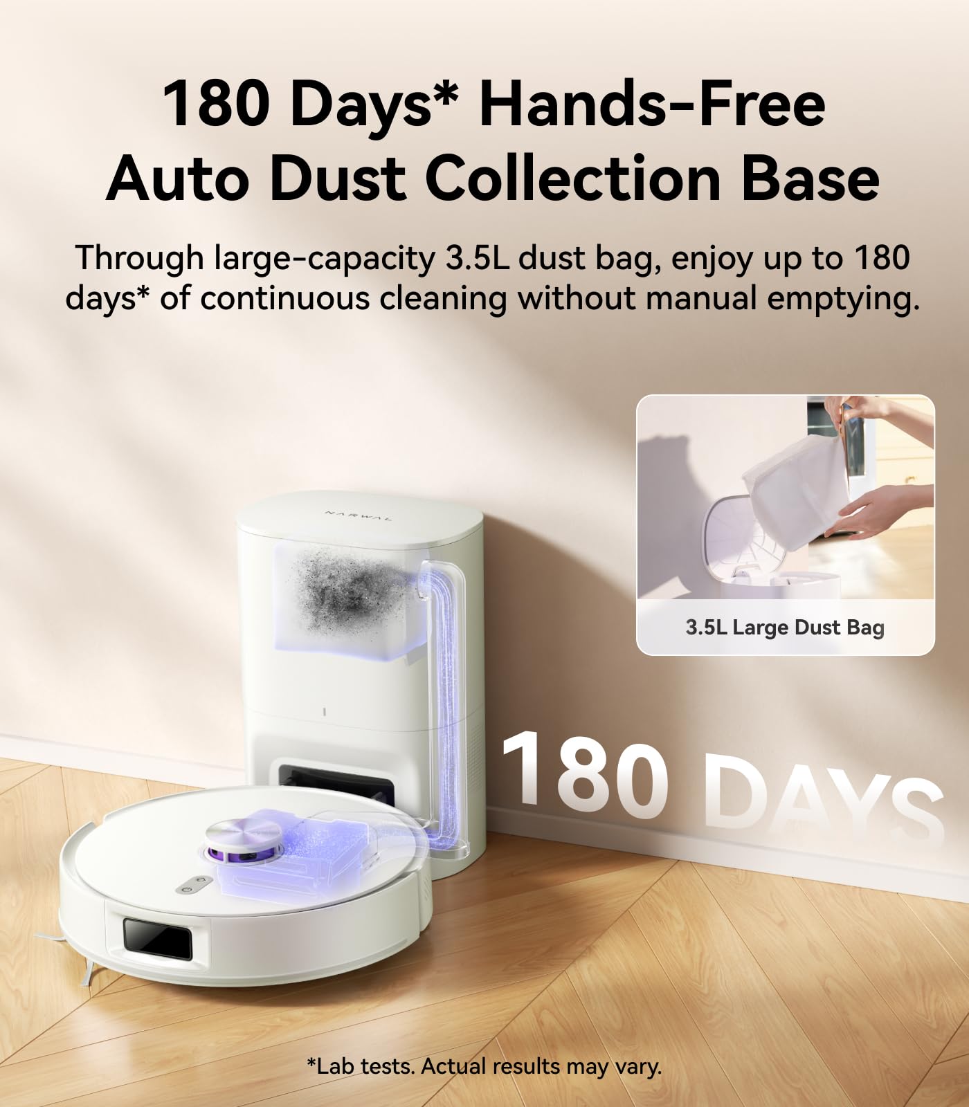 NARWAL Freo S Robot Vacuum and Mop Combo, 8000Pa Suction, 180 Days Hands-Free,Self-Emptying Base, LDS Navigation & Obstacle Avoidance, App & Voice Control, Quiet, for Pet Hair, Hard Floors & Carpets