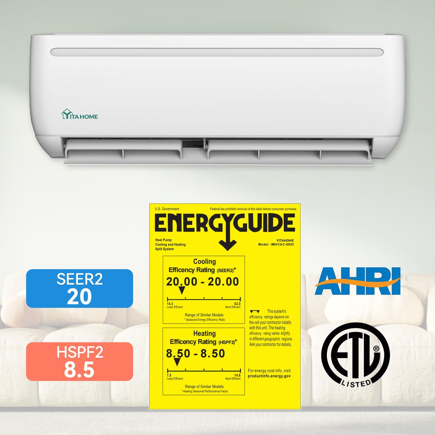 YITAHOME 12000 BTU Mini Split Air Conditioner Heat Pump System, 20 SEER2 115V WiFi Enabled Inverter Ductless AC Cool Up to 750 Sq. Ft with Installation Kit, Pre-Charged Condenser, 1 Ton