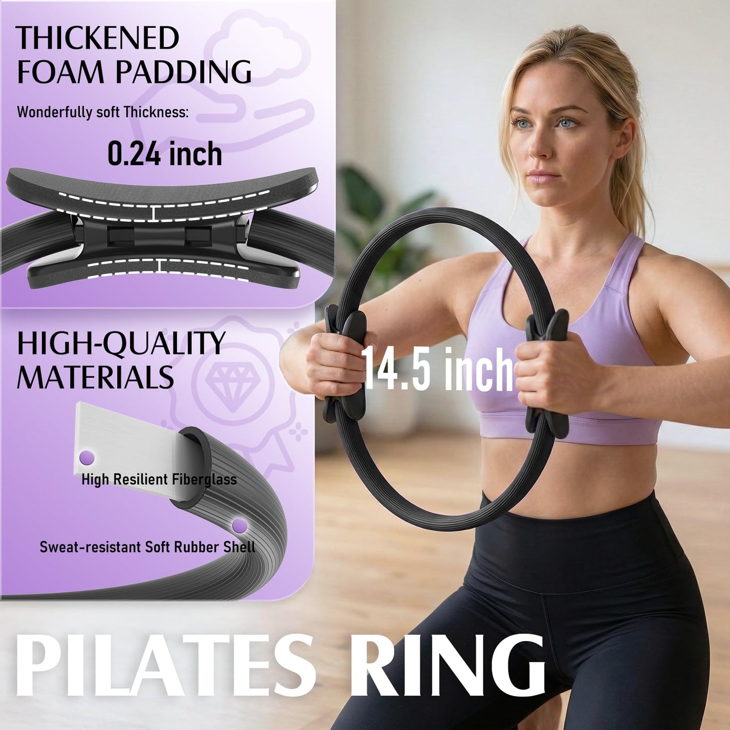 JKSHMYT Pilates Ring Fitness Circle for Women, Pilates Equipment – 14.5" Home Magic Exercise Workout, Better me Pilates Essentials Starter Set for Beginners Toning Shape Full Body Black