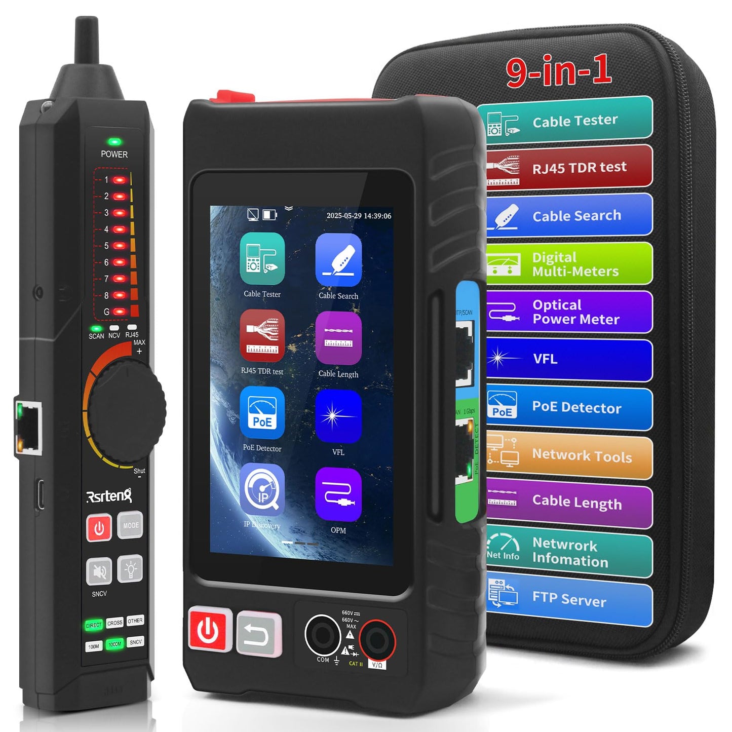 Multifunction Network Caber Tester,UTP Ethernet Cable Tester,Cable Tracer,4" IPS Touch Screen Network Tester Support DMM,OPM,Network Tools,POE++ Detect,RJ45 TDR,Length,FTP,NCV,IP/LLDP/CDP/PD/PPPOE