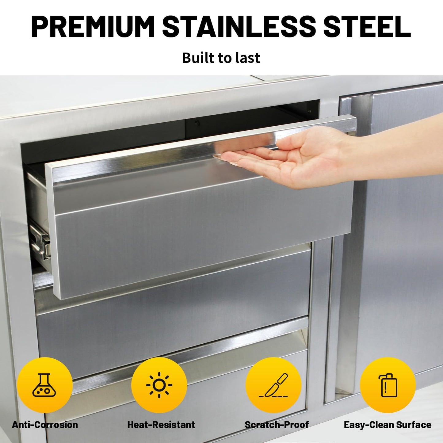 SGOLAN Outdoor Kitchen Door Drawer Combo Cabinet 38.1W x 22.6H x 20.8D BBQ Access Door&Triple Drawers Combo, Stainless Steel Handles for Outdoor Kitchen Island