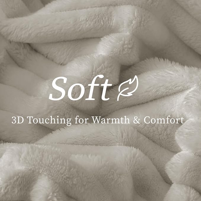 BEDELITE Fleece Throw Blanket for Couch - 300GSM Soft & Warm Fluffy Light Grey Blanket, Decorative and Giftable Striped Blankets for Women, Men, 50"x70"