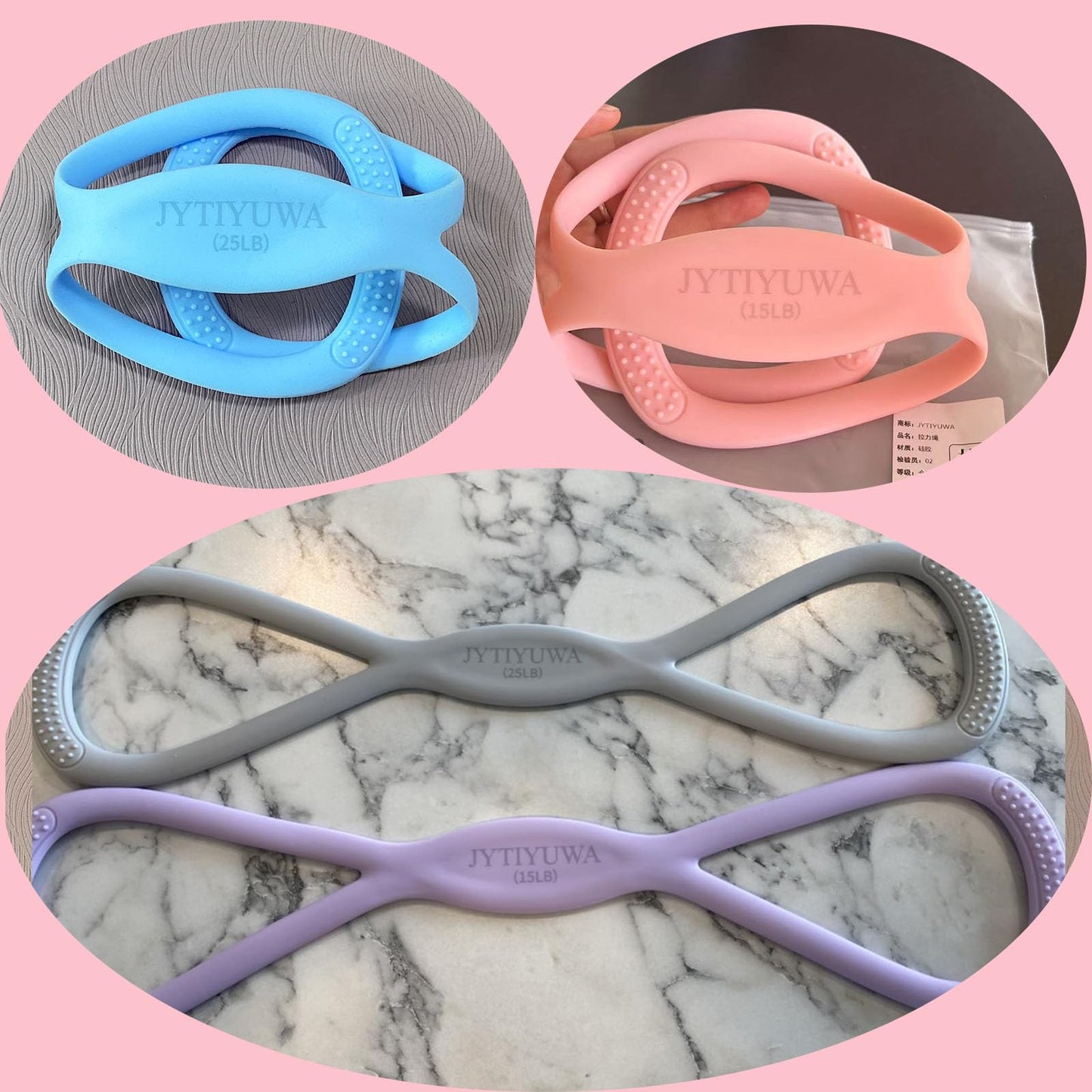 JYTIYUWA Resistance Bands with Handles,Figure 8 Resistance Band Elastic Fitness Bands Exercise Band for Home Yoga Gym Workout Pink 15LB
