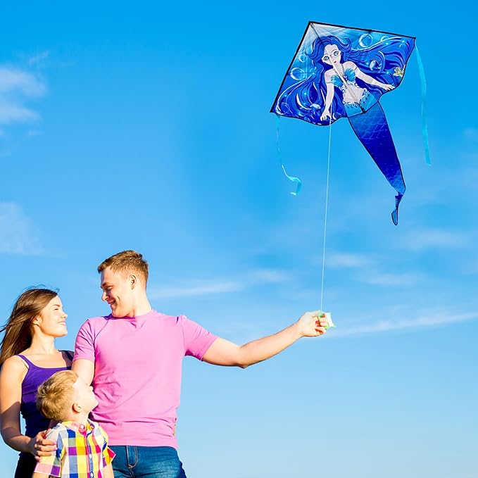HONBO Large Mermaid Kite for Kids & Adults, Easy to Fly Delta Kite, Beginner Kite for Girls &Boys, Pegasus Beginner Kite for Kids,Octopus Kite