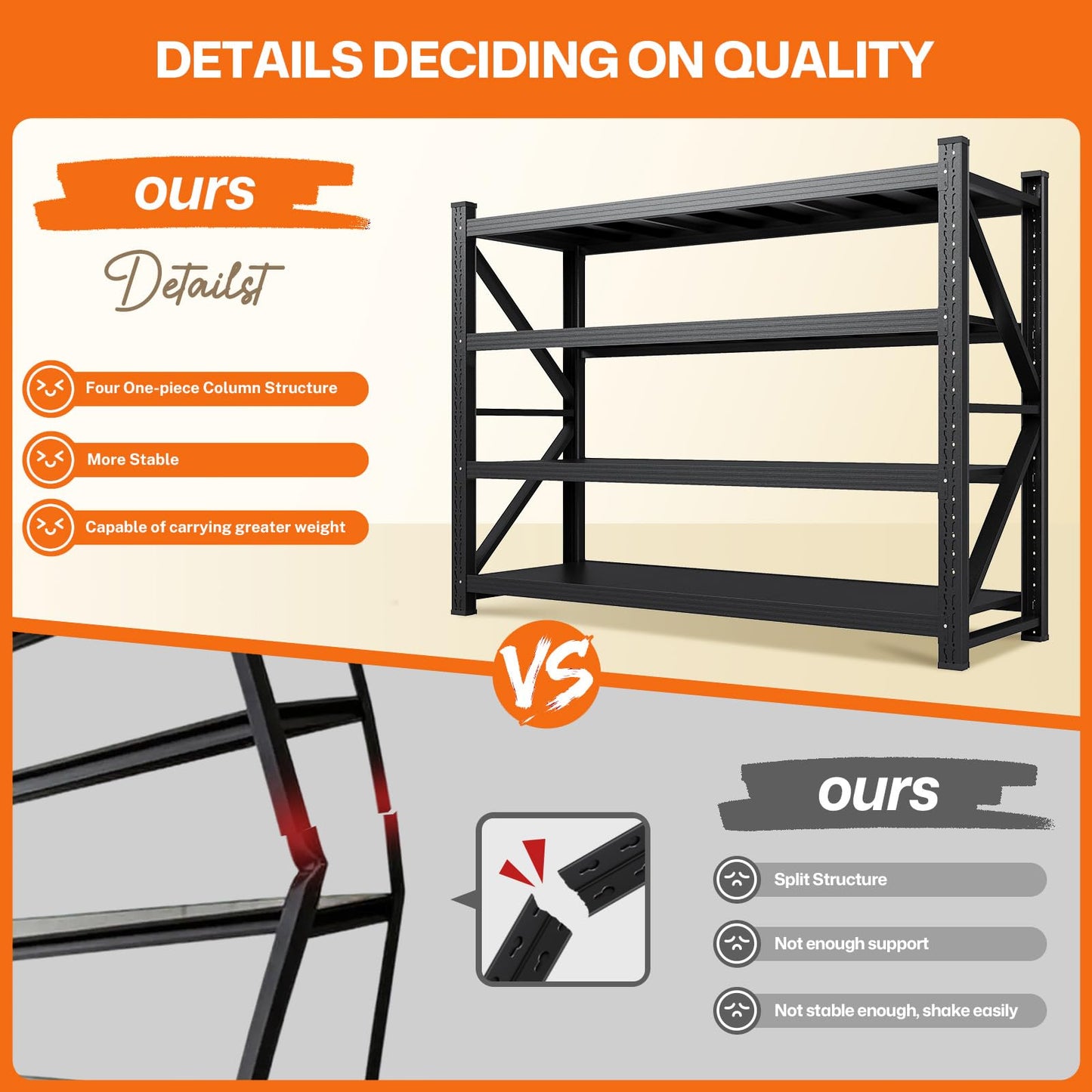 70H"Garage Shelving Units,5000LBS Storage Shelves,Garage Shelving Heavy Duty Metal Adjustable Shelves,Metal Shelving Rack,4Tier Large Tall Industrial Shelving for Warehouse,Pantry 60" W*24" D*70" H
