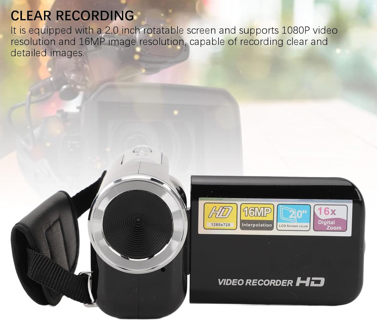 Aoaoy 16MP 1080P 16X 2.0inch 1/4 Inch Camcorder Digital Zoom Rotatable Screen Anti Shake USB Port Threaded Hole Video