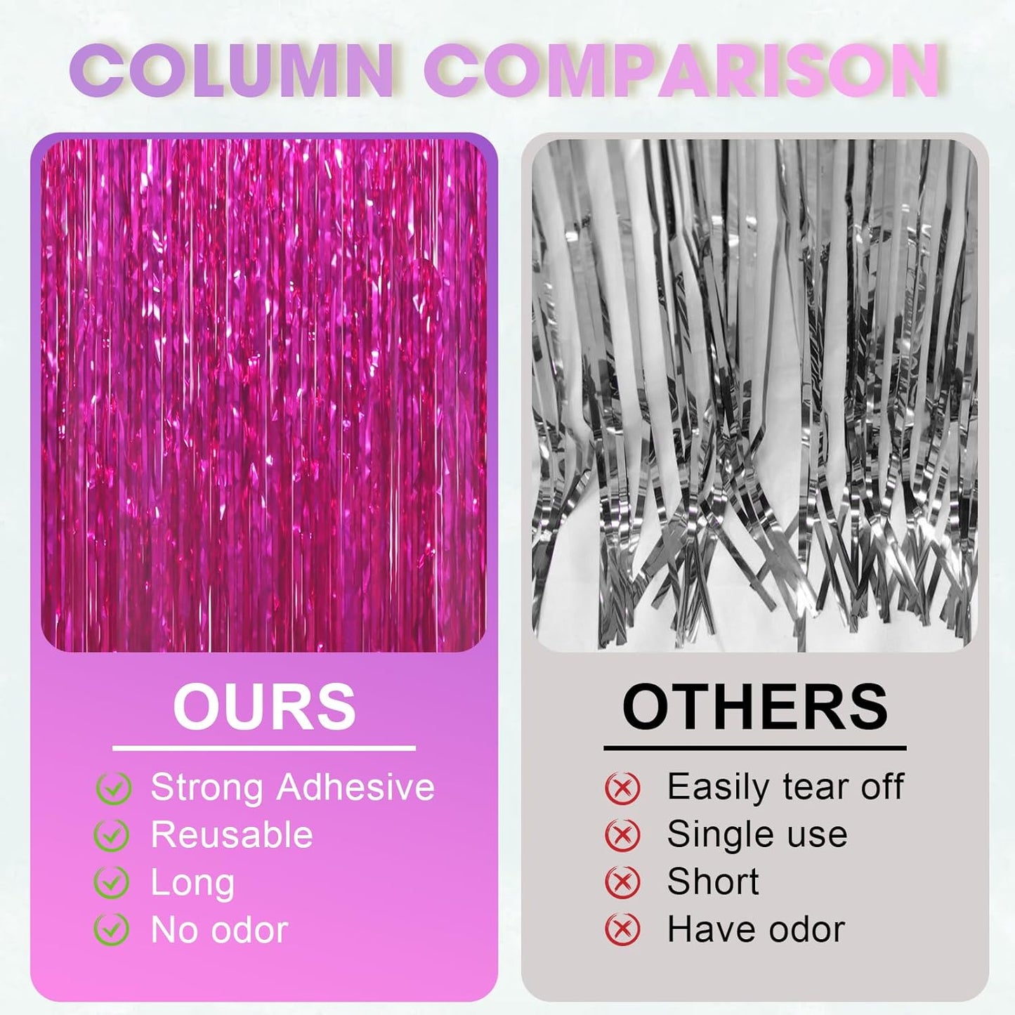 Voircoloria Pink Foil Fringe Backdrop Curtains - 3 Pack Tinsel Streamers for Parties & Events | 3.3x8.2 Feet
