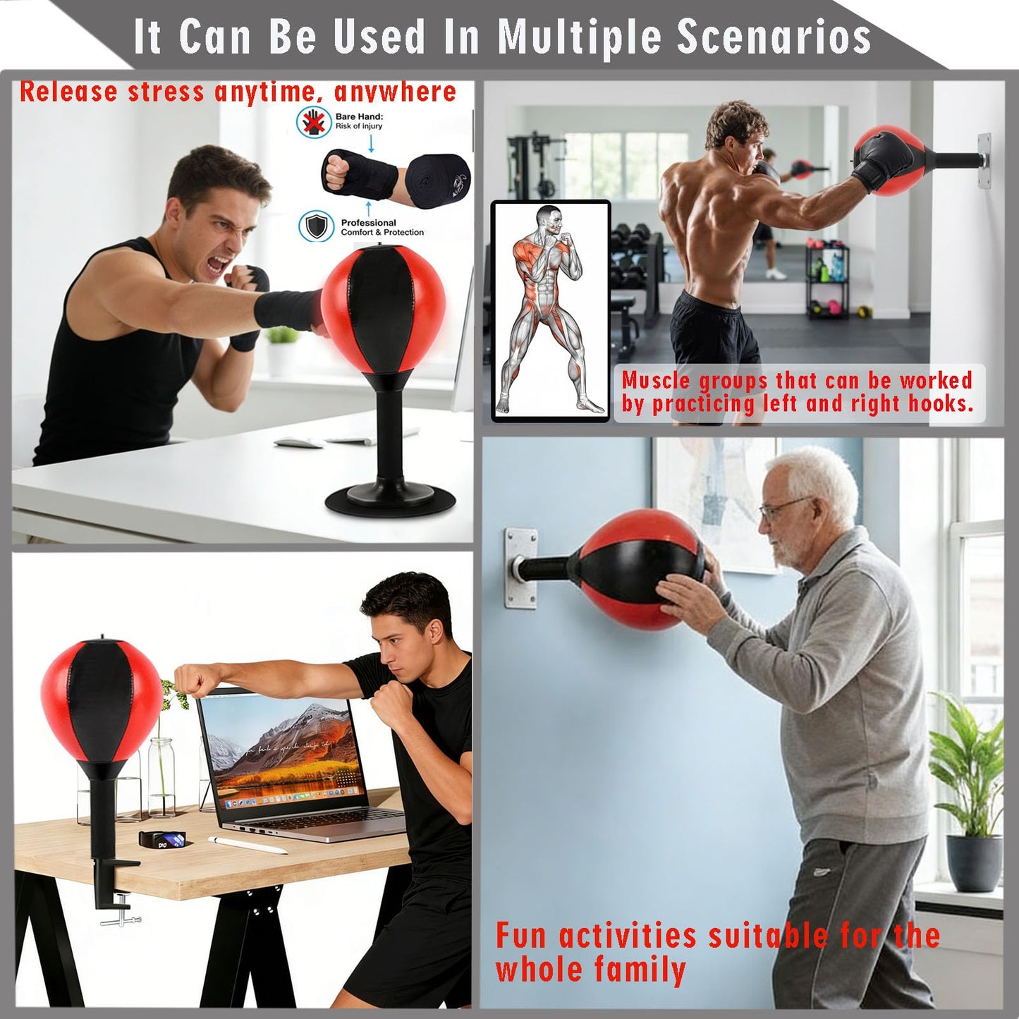 Desktop Focus Punching Bag for Stress Relief and Boxing Training, Heavy Duty Desk Punching Bag with Strong Suction Cup and Clamp Mount, Tabletop Exercise Equipment for Office and Home Workout
