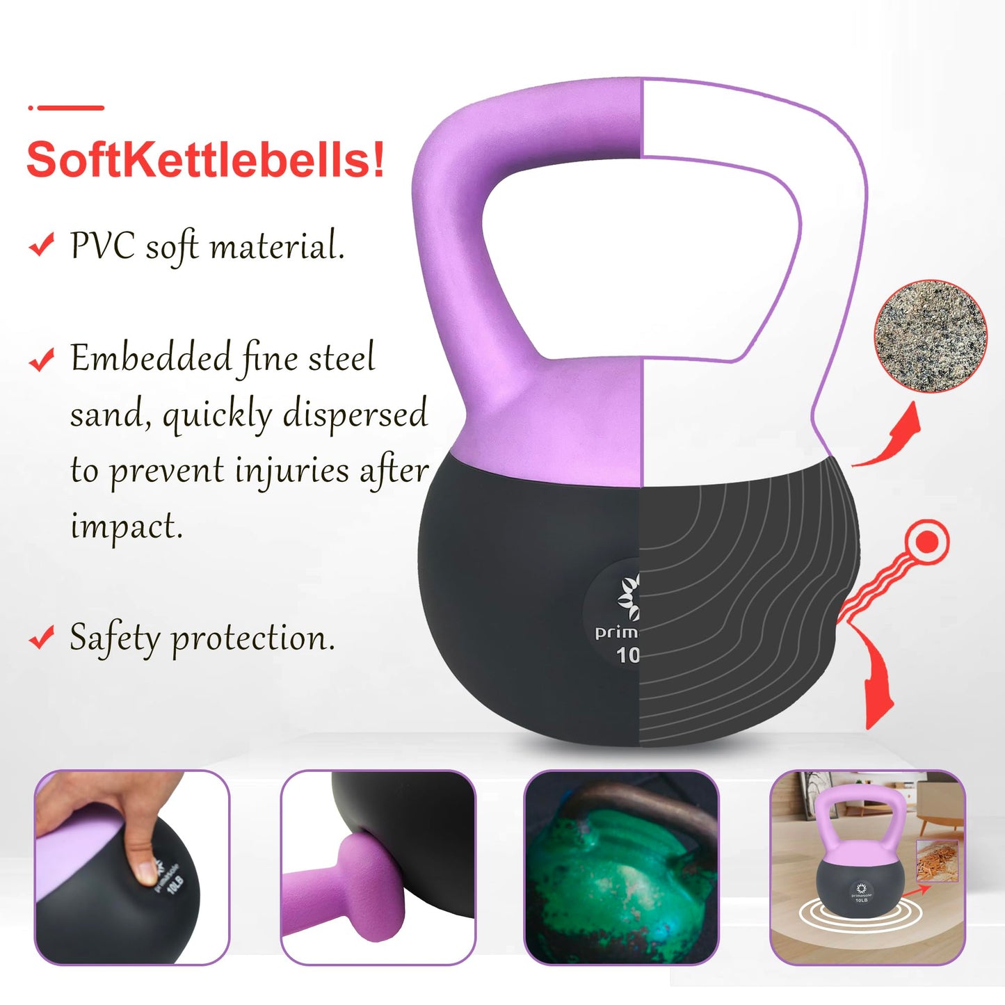 Primasole Soft Kettlebell 5lbs Shook Resistance base. Anti Slip hand Kettlebell weights for Women and Men -Home workout Kettlebells dumbbells for strength and safety.