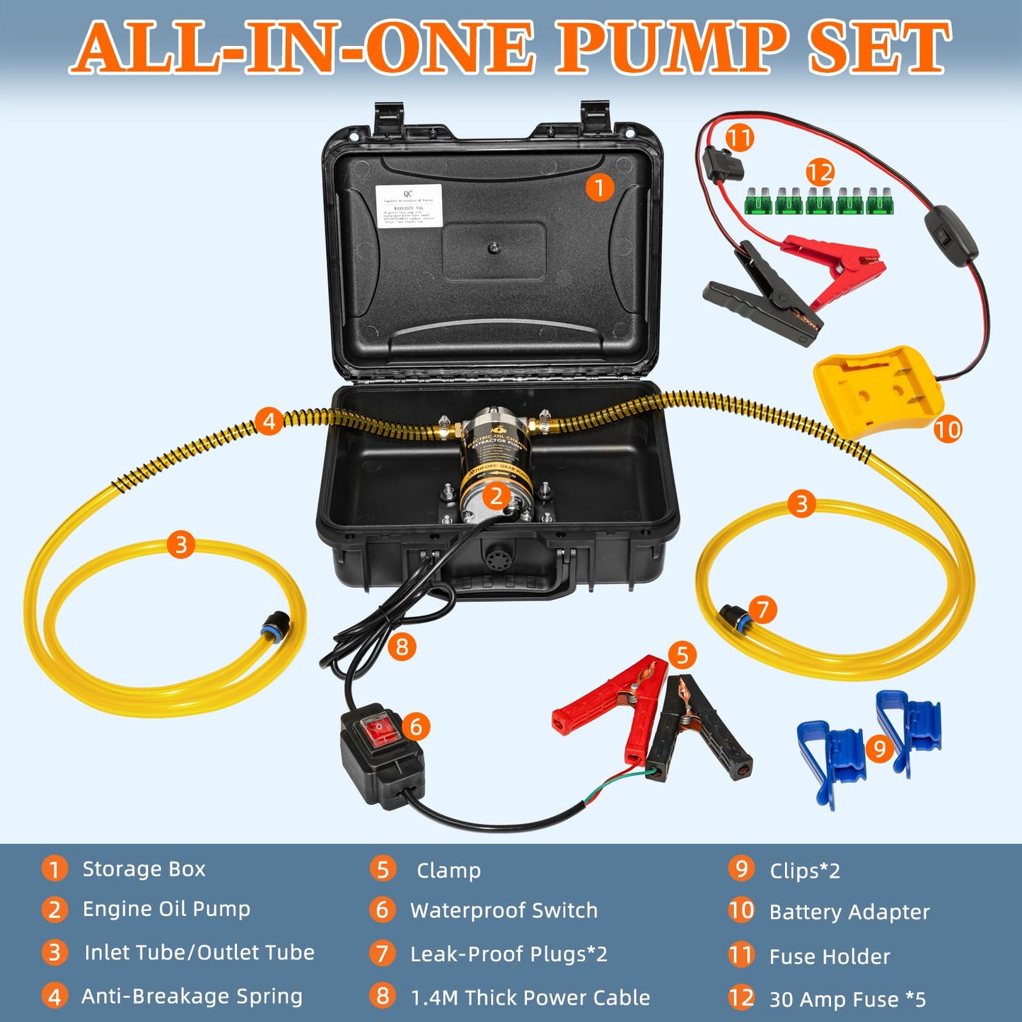 steauty 12V/24V 100W Oil Change Pump Set, Fast 1-4L/min Flow Oil Transfer Pump with Yellow Battery Adapter Compatible with DEWALT 20V/18V Battery, Fluid Transfer for Trucks, Boats, Lawnmowers
