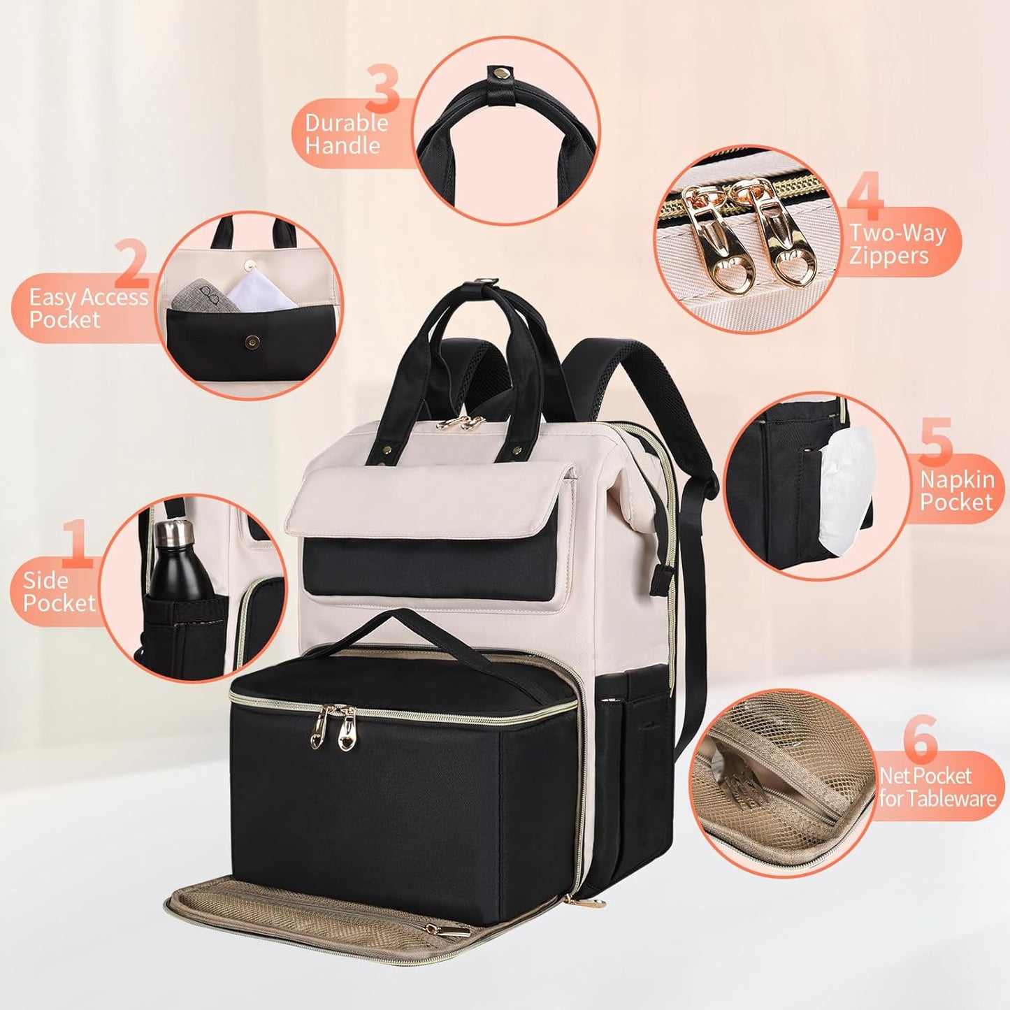 Backpack 15.6 Inch Backpack Backpack BERTASCHE Lunch for Women, Laptop with Insulated Cooler Lunch box, Work