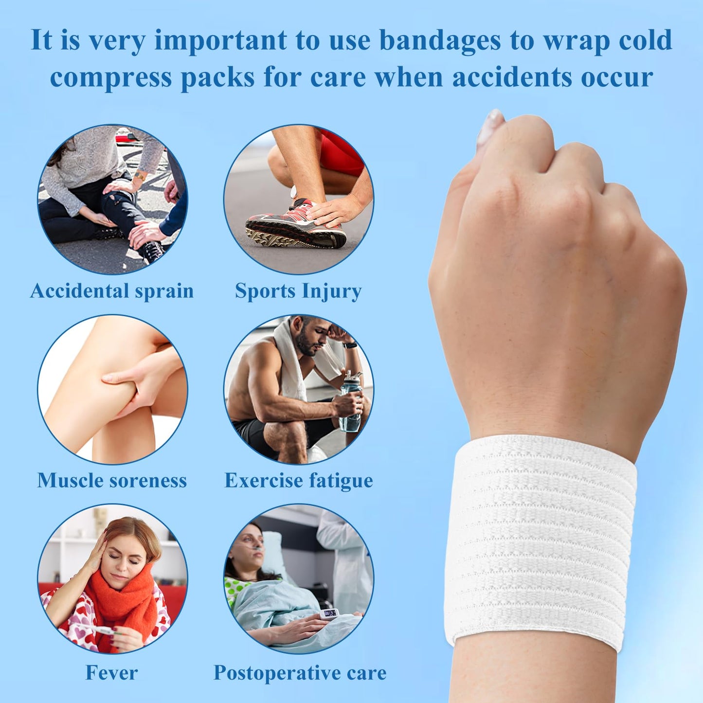 4-Pack Ice Pack Straps, Reusable & Stretchable – 35.5"x3" Adjustable Elastic Wrap with Hook and Loop Closure, Secure Ice Pack Holder for Cold Therapy(White)