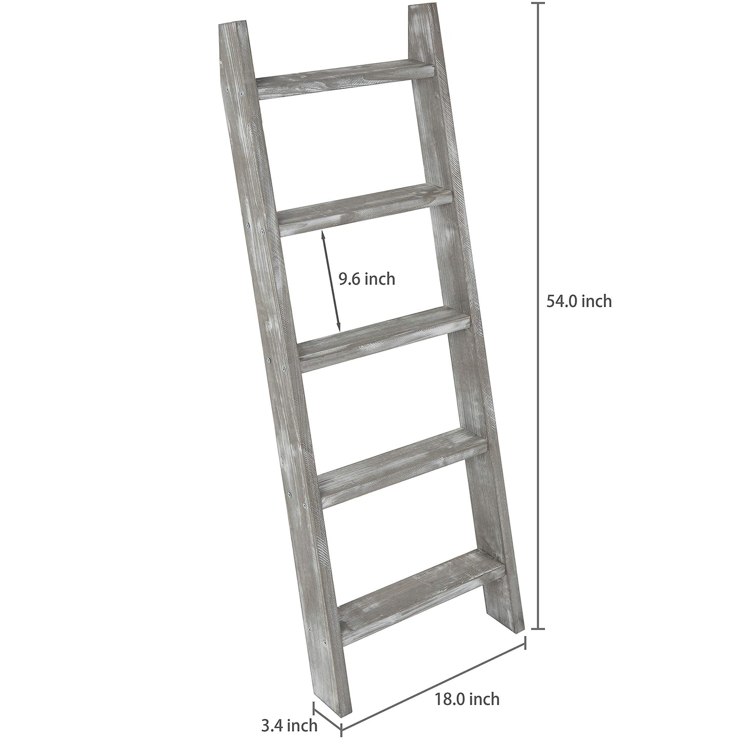 MyGift Wall-Leaning Rustic Gray with White Finish Wood Ladder-Style Blanket Rack Vintage Grey Wood & Industrial Metal Pipe Wall Mounted Ladder Rack, 46 Inch Towel Shelve