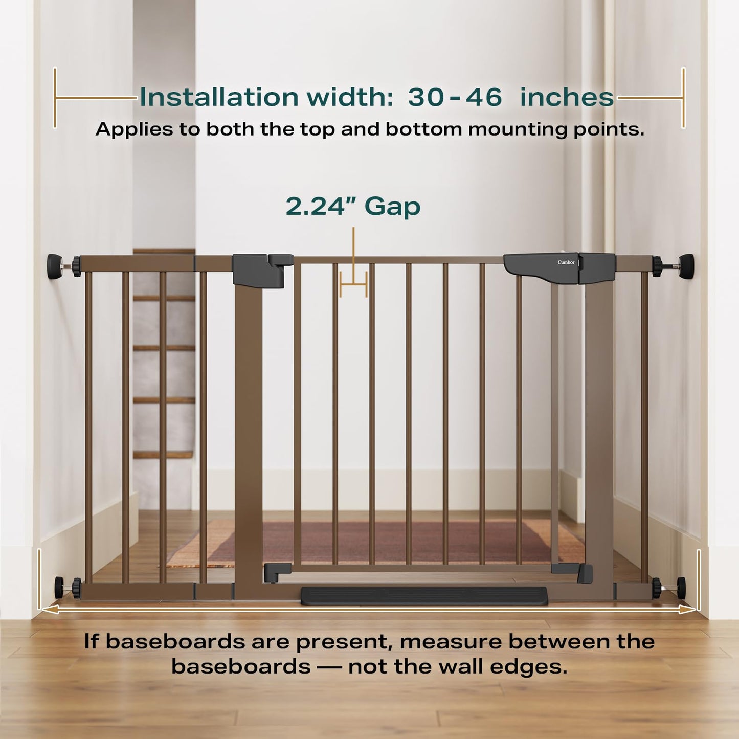 Cumbor 2 Pack 30-46" Baby Gate for Stairs, Mom's Choice Awards Winner-Auto Close Dog Gate for doorways, Easy Install Pressure Mounted Pet Gates Indoor, Easy Walk Thru Wide Safety Gate for Dog, Brown