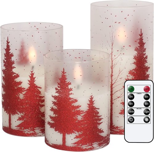 DRomance Flameless Christmas Tree Candles - Remote Timer, Real Wax, LED Flickering | Red, 3-4-5-6 Inch