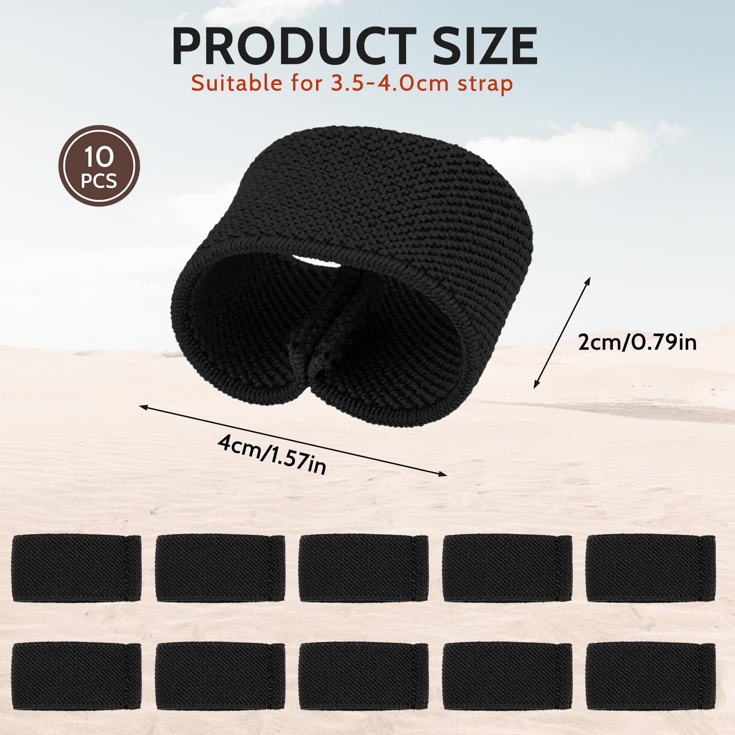 Bewudy 10 Pack Elastic Belt Keeper Strap, Nylon Canvas Web Belt Elastic Loop Keeper, Organizers Backpack Strap, Holder Retainer Band for 1.5" Wide Belts or Straps (Black)