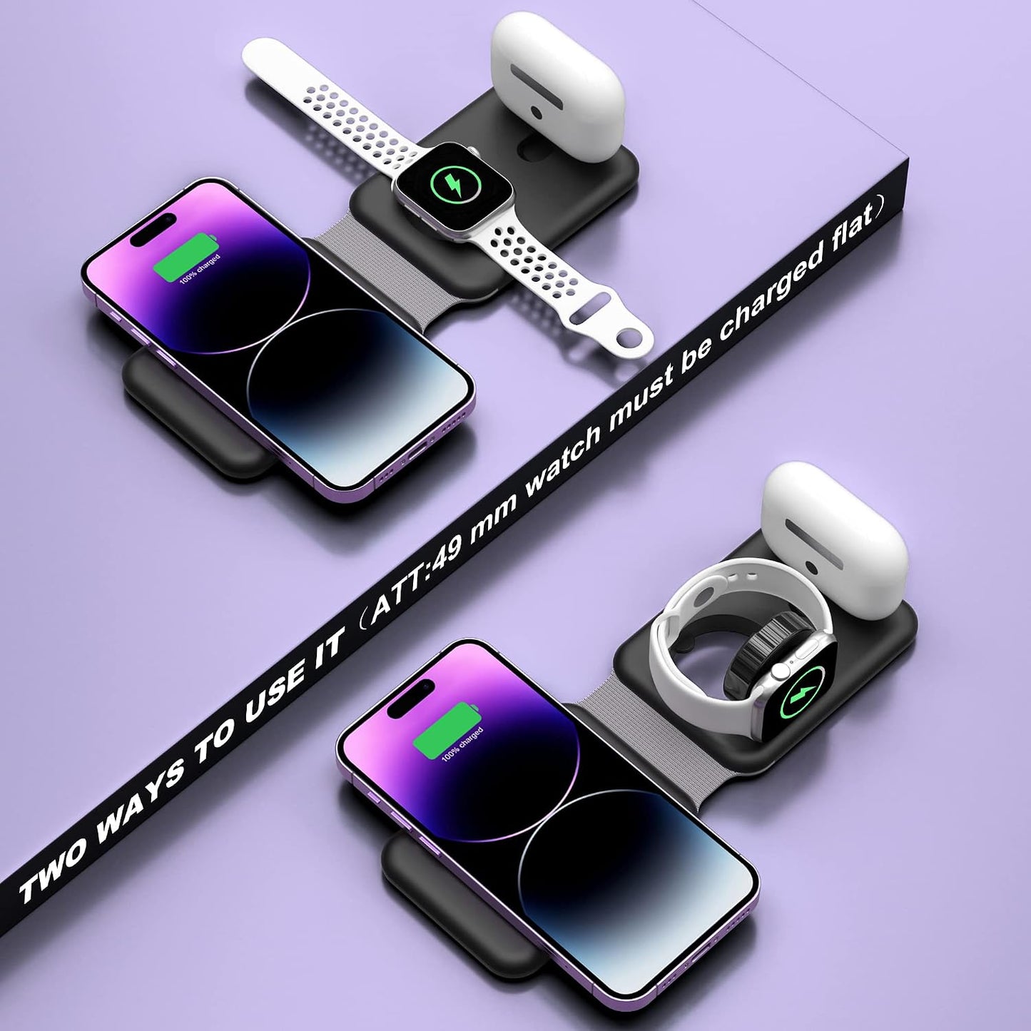 3 1 in Wireless Charger, Foldable Magnetic Charging Station, Fast Travel Wireless Charging Pad for Multiple Apple
