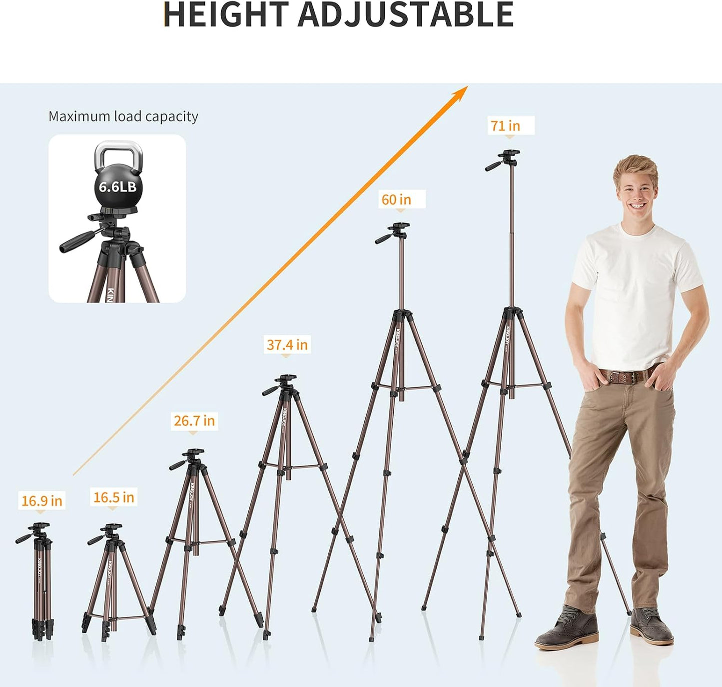 KINGJOY 71" 3-Way 6.6LB Camera Tripod, Lightweight Travel Tripod with Wireless Remote, Cold Shoe Phone Mount, Pan Head