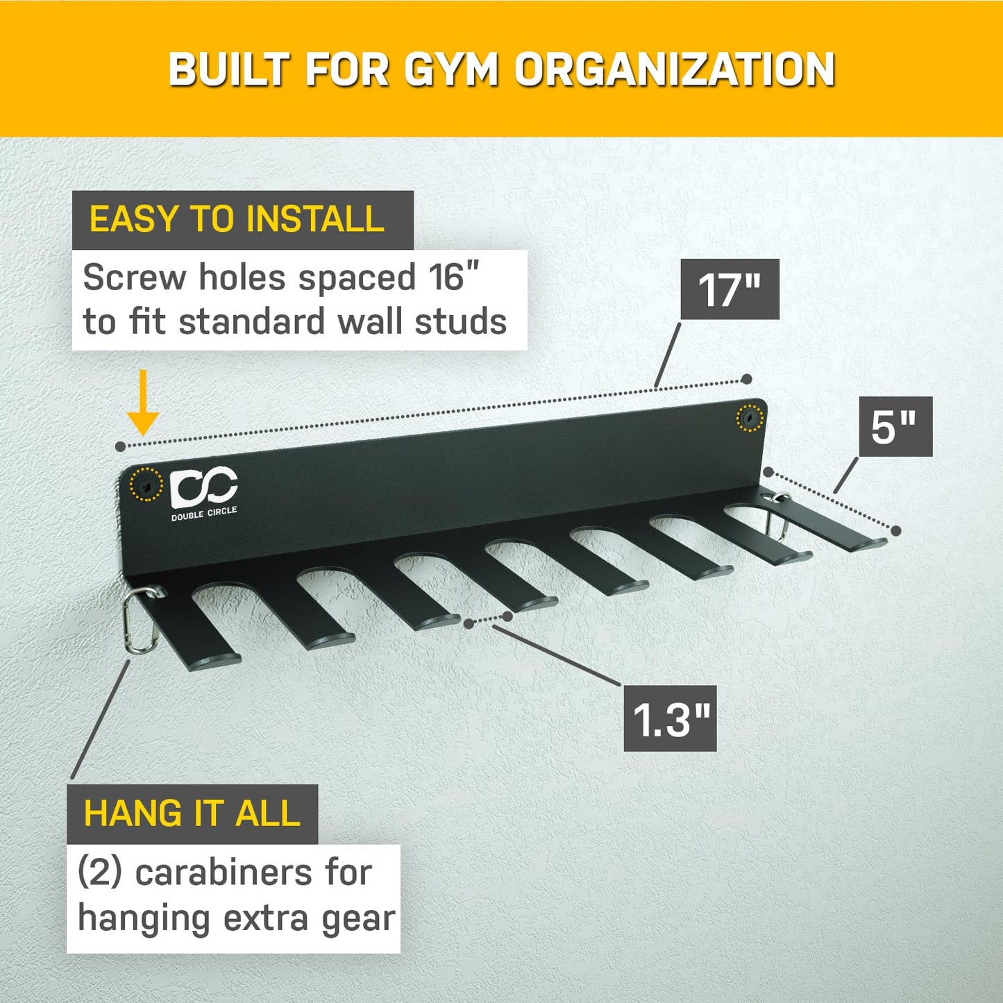 Double Circle Gym Equipment Storage Rack - Multi Purpose Gym Equipment Wall Rack Hanger for Pro Home Gym Storage for Exercise Bands, Barbell Bar, Jump Ropes, Chains, Lifting Belts