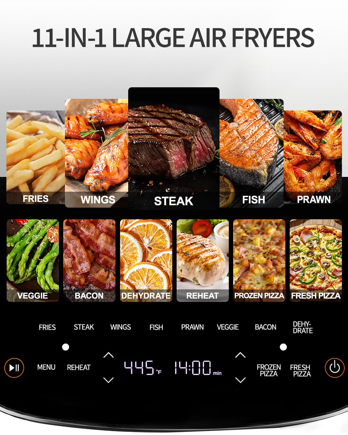 Large Air Fryer 6QT, 11-in-1 Fast Cooking Air Fryer with Top & Bottom Heating, No Flip Needed, Quiet 50dB, Family Size Digital Air Fryer for Healthy Meals, Fits a 12" Pizza or Steaks