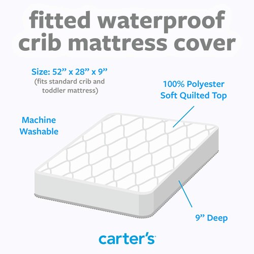 Carters Waterproof Fitted Quilted Crib and Toddler Protective Mattress Pad Cover, White