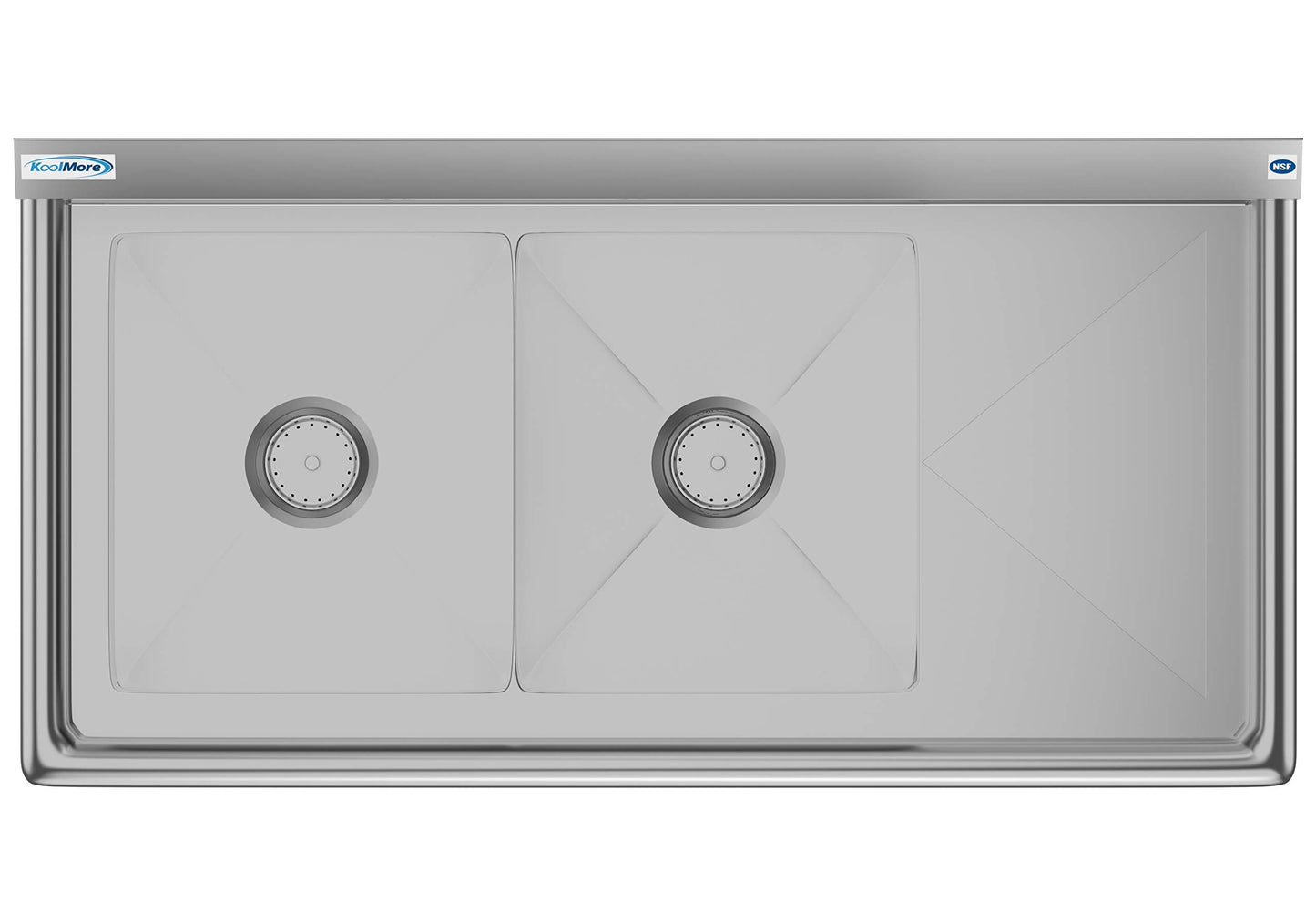 KoolMore 2 Compartment Stainless Steel NSF Commercial Kitchen Prep & Utility Sink with Drainboard - Bowl Size 14" x 16" x 11", Silver