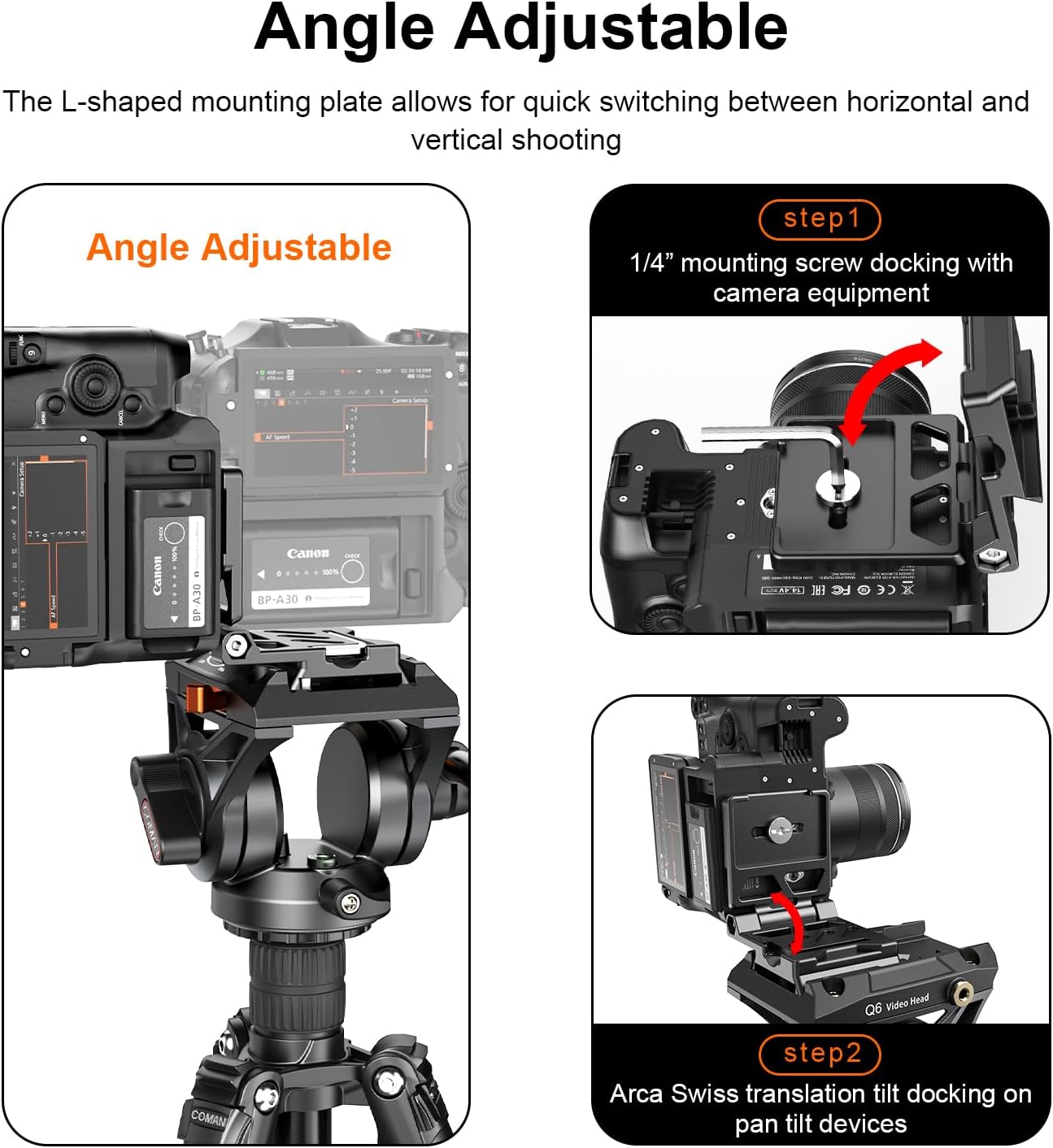 COMAN EX300 Foldable Camera L Bracket, Universal L-Shaped Vertical Horizontal Camera Quick Release Plate, for DSLR