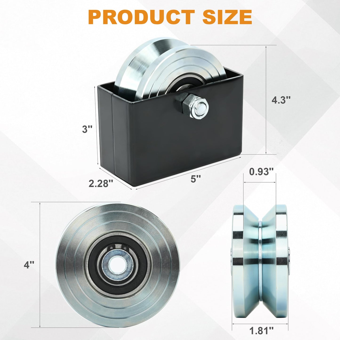 2 Sets 4'' V-Groove Sliding Gate Wheels with Welded Bracket Box, Heavy Duty Inverted V Tracks Sliding Gate Rollers, Double Sealed Bearing 3000 Lbs Capacity