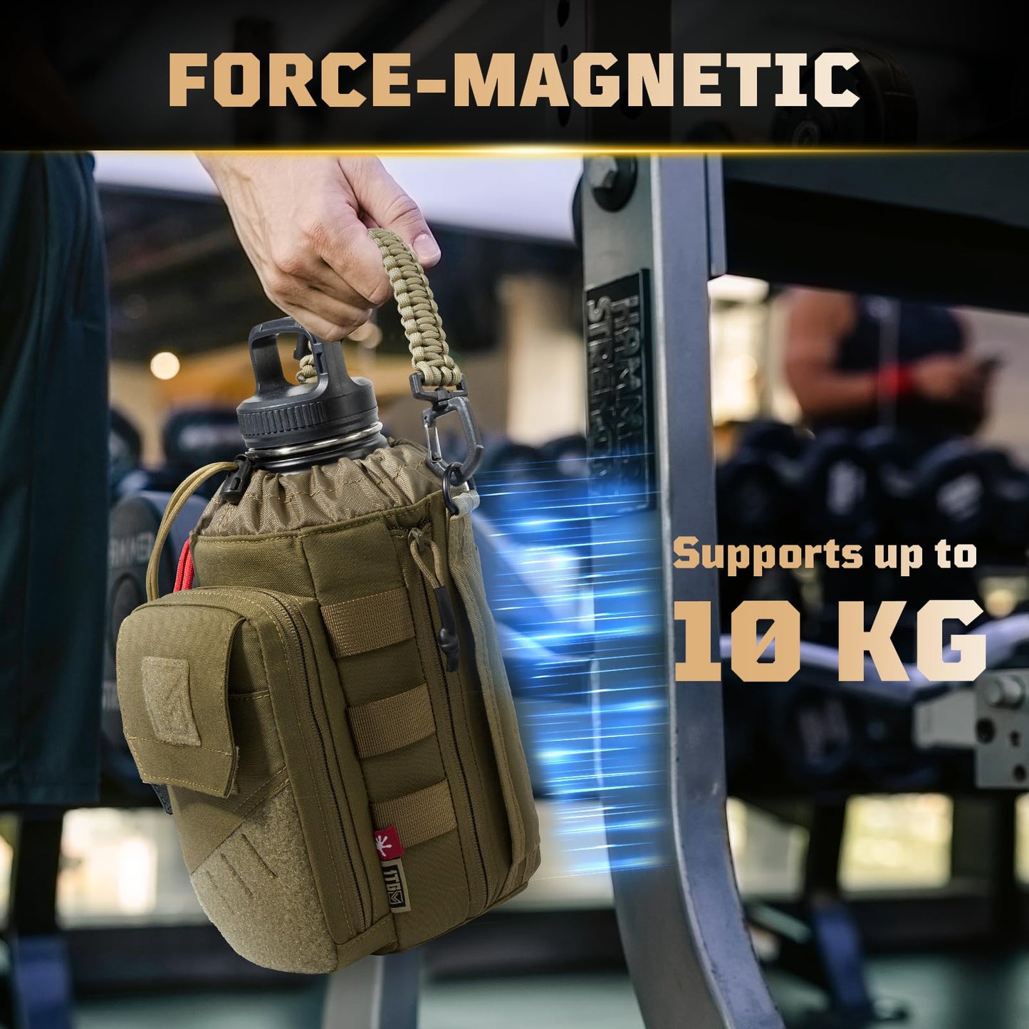 1TG Tactical Magnetic Gym Bag for Men,Magnetic Gym Water Bottle Bag with Phone Pockets&40 64oz Multiple Size, Water Bottle Holder with Adjustable Shoulder, Ideal for Fitness,Sports,Travel(Brown)