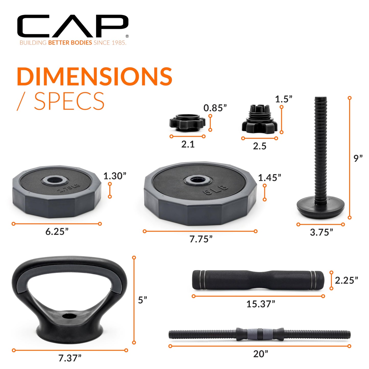 CAP Adjustable Weight Set, Multi-Use Adjustable Dumbbell Set for Home Gym Strength Training, Quick Change Free Weights System, Compact Workout Equipment, 66 LB Weight Set