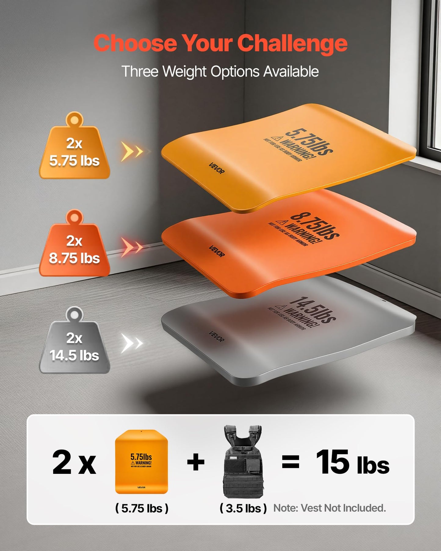 VEVOR Curved Weight Vest Plates, 5.75 LB Pairs, Premium Steel Tactical Weighted Plates for Vest, Ergonomic Design, for Strength Endurance Training, Running, Jogging, Fitness, Heavy Workouts