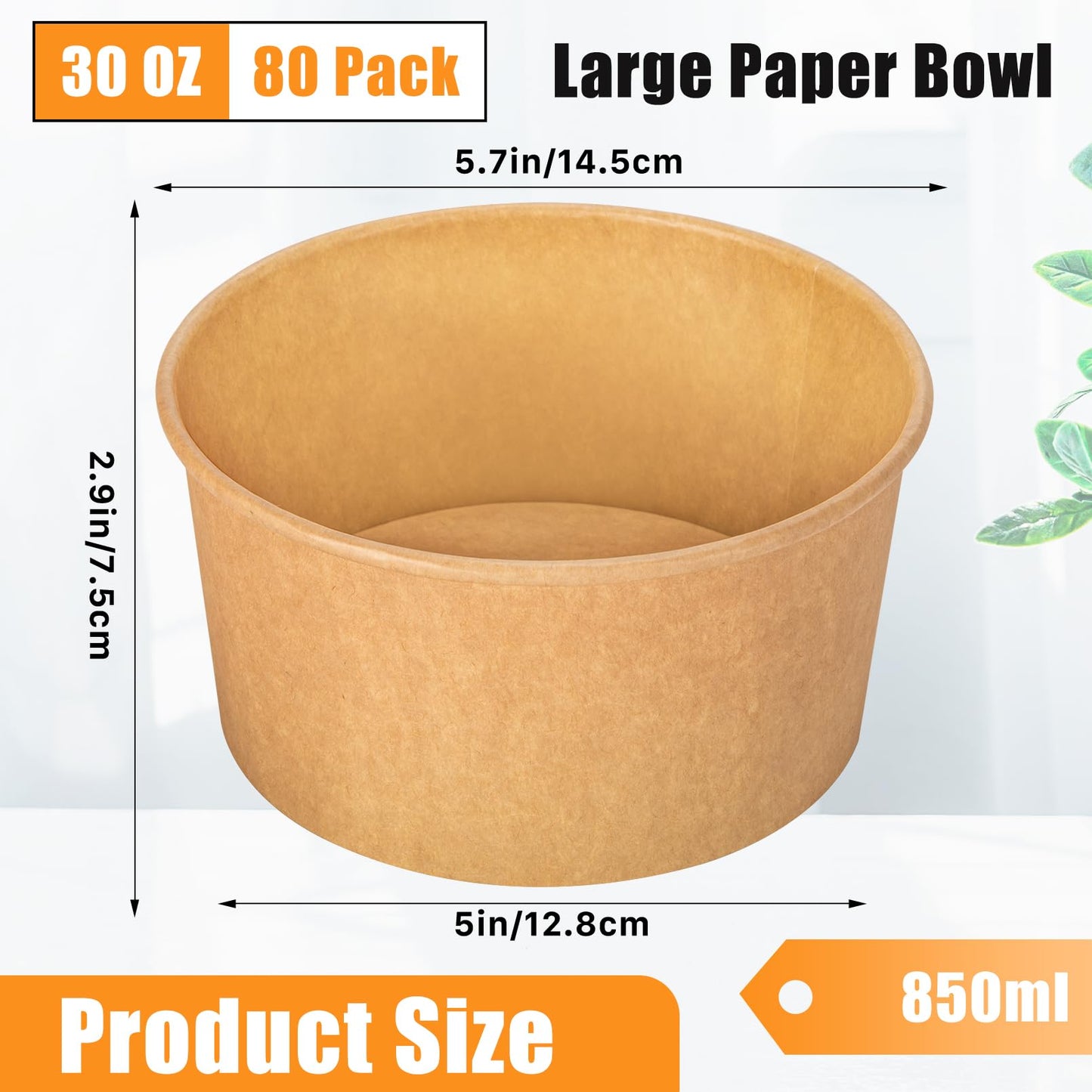 Enjamyo 30 Oz Large Paper Bowls,80Pcs Disposable Soup Bowls Bulk,Kraft Paper Salad Bowl without Lids,Disposable Serving Bowl for Soup,Hot/Cold Food,Salad,Ice cream,Dessert