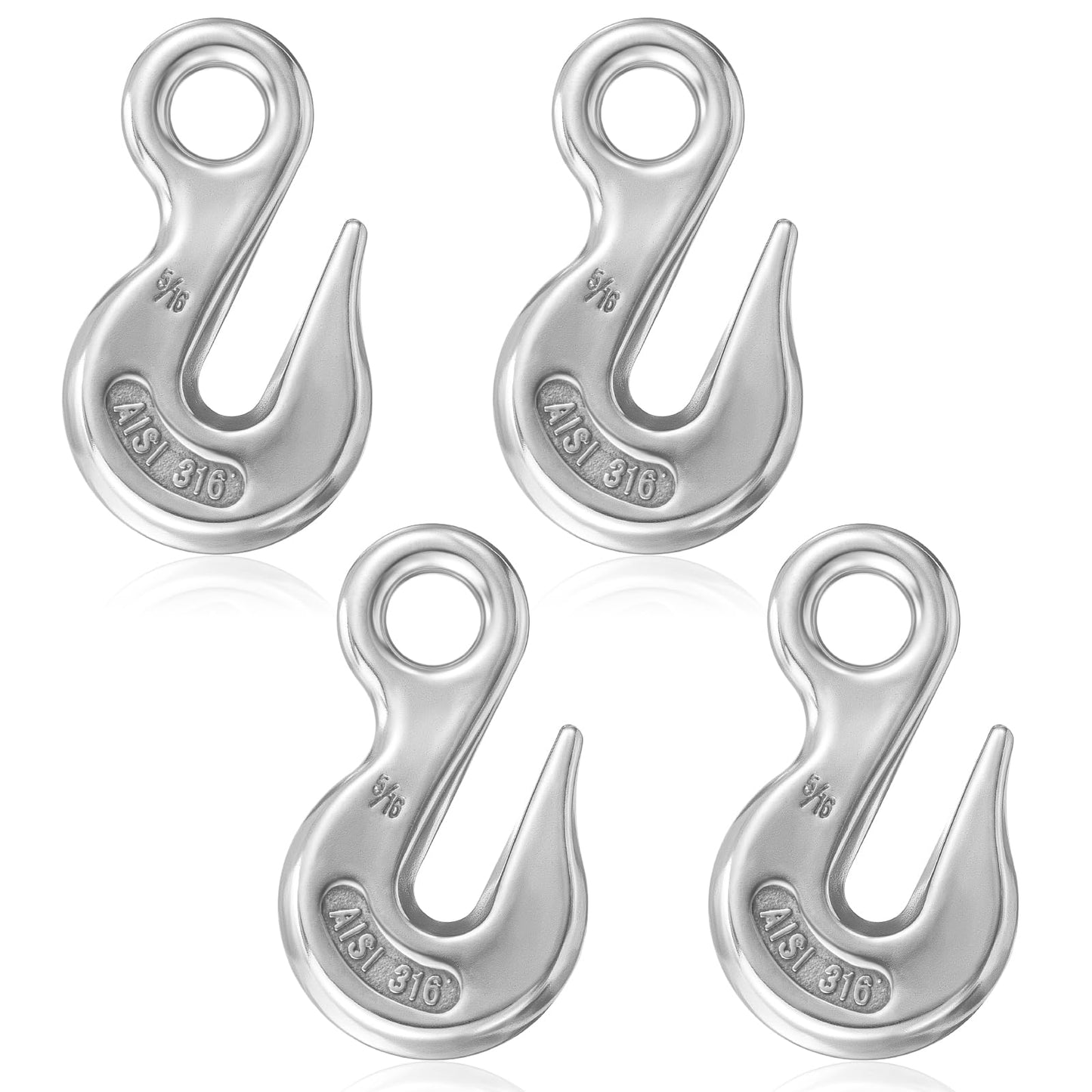 Otoolling 4 Pcs Stainless Steel 316 Eye Chain Grab Hook, 5/16 Inch, Heavy Duty Marine Grade for Truck, Boat, and Heavy Operations, 2000 Pounds Capacity